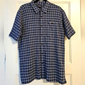 Patagonia Men's Organic Cotton Plaid Print Full Button Short Sleeve Shirt sz lg